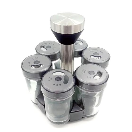 Imagem de Porta Tempero Com Suporte Giratório De Inox E Plástico Com 7 Peças