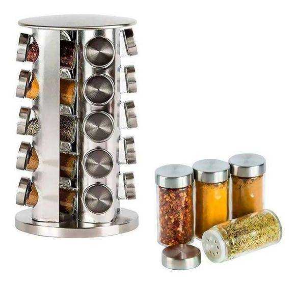 Porta Tempero Condimento Inox 20 Potes com suporte Giratório COZINHA MESA TEMPERO TOP RD Menor preço em Porta Tempero Condimento Inox 20 Potes com suporte Giratório COZINHA MESA TEMPERO TOP RD