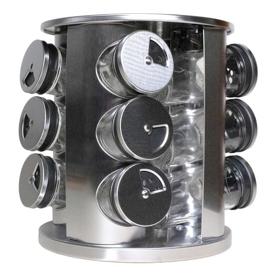 Imagem de Porta Tempero Condimentos Giratório Inox com 12 Potes Vidro