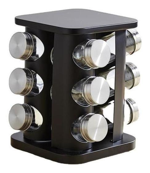 Porta Tempero Inox Preto 12 Potes Em Vidro Giratório Menor preço em Porta Tempero Inox Preto 12 Potes Em Vidro Giratório