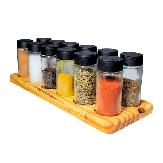 Imagem de Porta Tempero  POMPÉIA Acompanha 12 Potes de vidro 100Ml com  Tampas Dosadoras Duplas