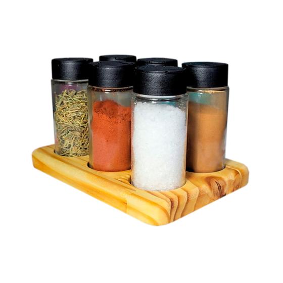 Imagem de Porta Tempero  POMPÉIA Acompanha 6 Potes de vidro 100Ml com  Tampas Dosadoras Duplas 