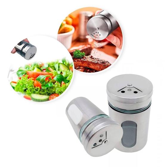 Imagem de Porta Tempero Saleiro Pimenteiro Inox Com Regulagem E Visor
