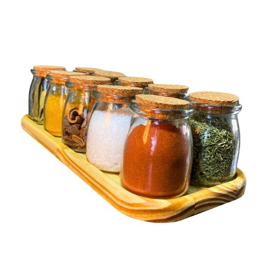 Porta Temperos Ágora Leiteira Grande 10 Potes - Bandeja de Madeira com Potes de Vidro e Rolha, Design Elegante e Prático para Cozinha e Armazenamento Menor preço em Porta Temperos Ágora Leiteira Grande 10 Potes - Bandeja de Madeira com Potes de Vidro e Rolha, Design Elegante e Prático para Cozinha e Armazenamento