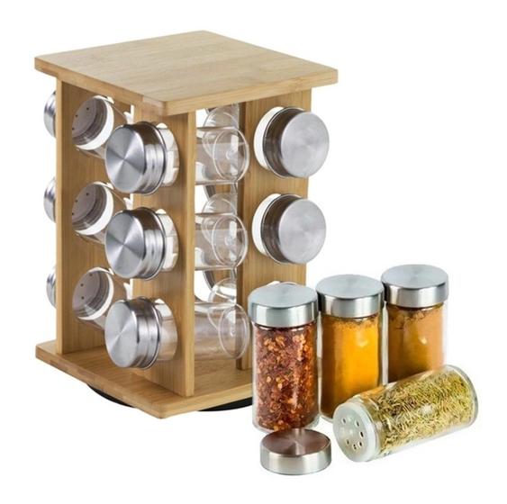 Imagem de Porta temperos bambu 12 potes - livon