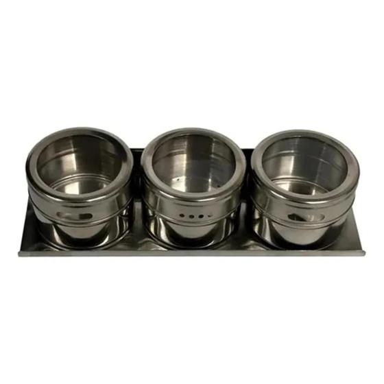 Imagem de Porta Temperos Condimento 3 Potes Aço Inox Magnético Imã