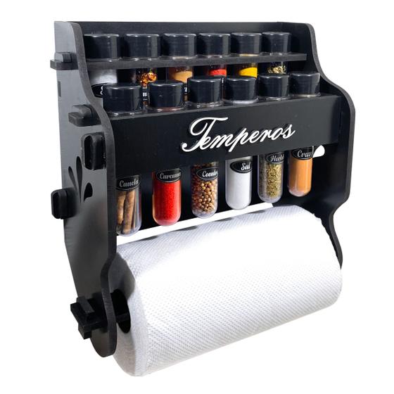Imagem de Porta Temperos/Condimentos MDF kit 12 Tubetes + Suporte para papel toalha +  Adesivos *TLT
