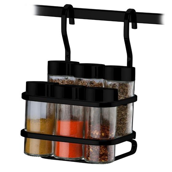 Porta Temperos Condimentos Suporte com 6 potes Aço Preto Fosco Menor preço em Porta Temperos Condimentos Suporte com 6 potes Aço Preto Fosco