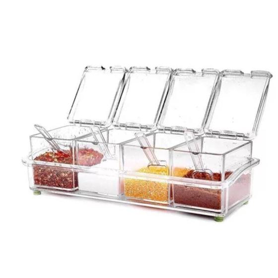 Imagem de Porta Temperos Conjunto de 4 Potes com Colher Condimentos