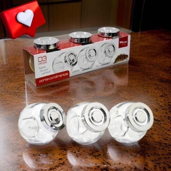 Imagem de Porta Temperos e Condimentos Kit com 3 recipientes de vidro 150 ML