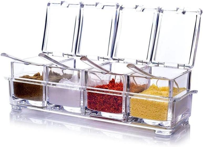 Imagem de Porta Temperos e Condimentos Organizador de Tempero Potes Acrilico com Colher Cozinha