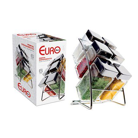 Imagem de Porta Temperos e Condimentos Vidro Square Com Suporte 6 Potes Euro