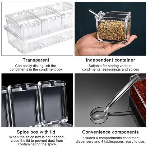 Imagem de Porta Temperos Organizador De Condimentos Acrílico 4 Potes