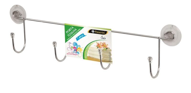 Imagem de Porta Toalha 4 Ganchos Toalheiro Cromado Suporte com Ventosa Box Sem Furo