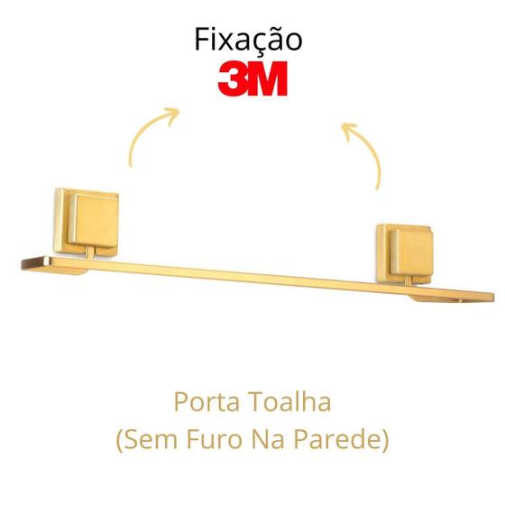 Imagem de Porta Toalha De Banho Rosto Dourado Fosco Fixação Sem Furo