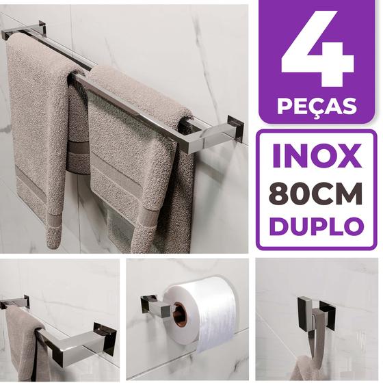 Porta Toalha Duplo Inox 304 + Kit Acessórios Banheiro Vinci Menor preço em Porta Toalha Duplo Inox 304 + Kit Acessórios Banheiro Vinci