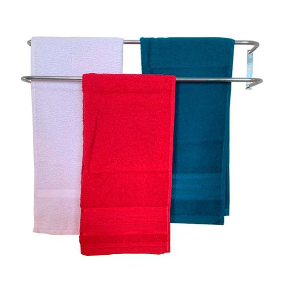 Imagem de Porta Toalha Duplo Prata de Parede Brilhante