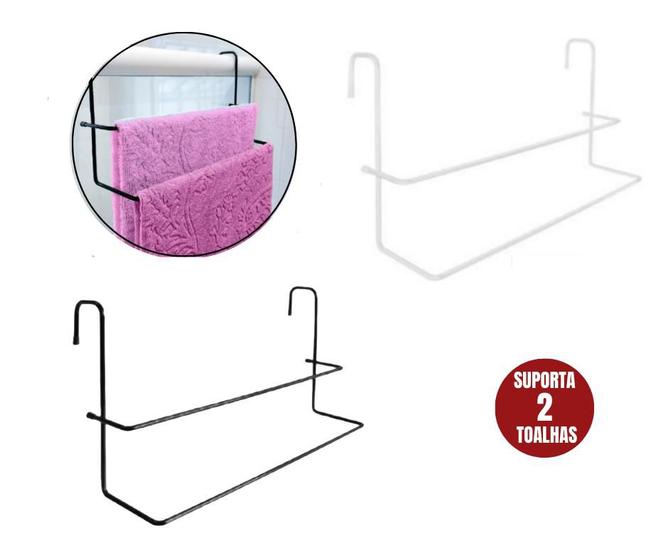 Imagem de Porta Toalhas Banho e Rosto Suporte Duplo Toalheiro Com Encaixe Para Box Banheiro