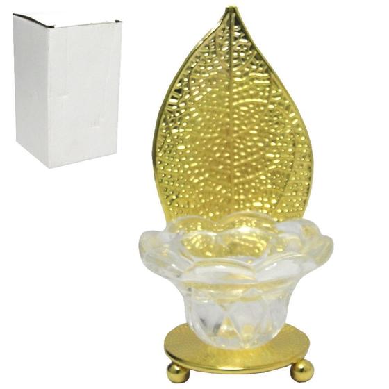 Imagem de Porta Vela Castical De Vidro Red C Base Metal Folha Dourado F221803