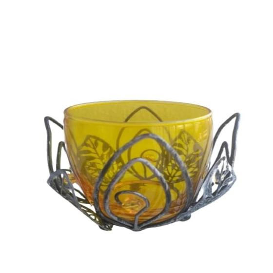 Imagem de Porta Vela Castiçal Decorativo Vidro e Metal Luxo Amarelo