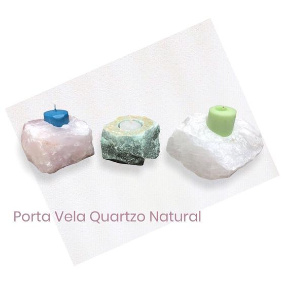 Imagem de Porta Vela Pedra Natural Quartzo - Kit Com 3 Unidades