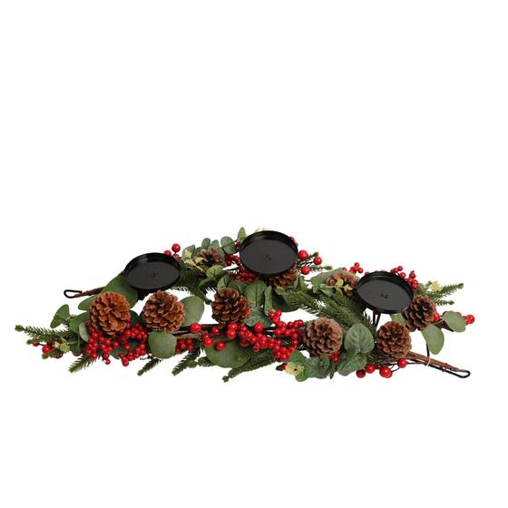 Imagem de Porta Velas com Folhagem e Berries Natalino para Mesa 60CM