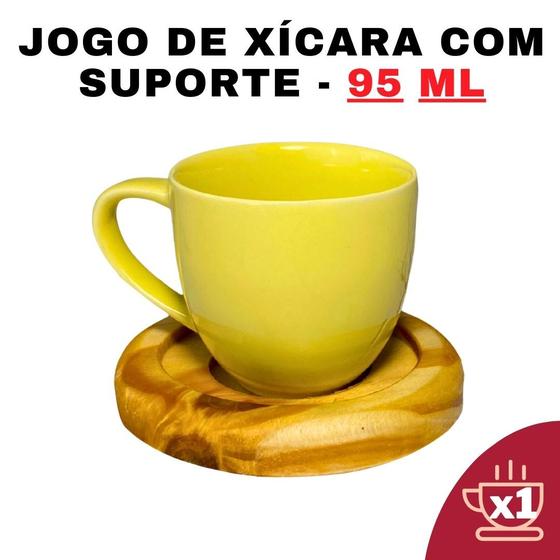 Imagem de Porta Xícara Circular com Xícara Porcelana Amarela 95ml  Jogo de Chá e Café