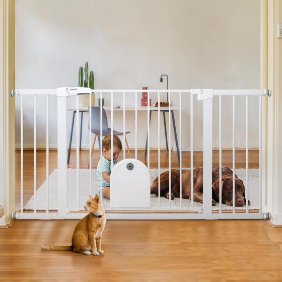 Imagem de Portão de Segurança para Bebê BABELIO (36-57cm) - Fechamento Automático e Porta para Gatos