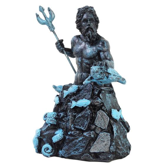 Imagem de Poseidon Netuno Deus Dos Mares Tridente Golfinho Resina 22cm