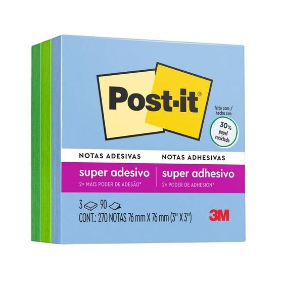 Imagem de Post it Notas Adesivas 3 Cores Azul/Verde 3M Coleção Oasis