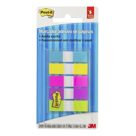 Post It tape flags 5 cores neon com 100 fls 3M Bloco Adesivo / Post