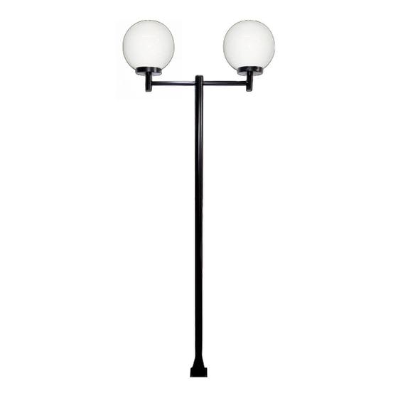 Poste Luminária Dupla Globo G Braço Reto Jardim Preto 200cm Ouro