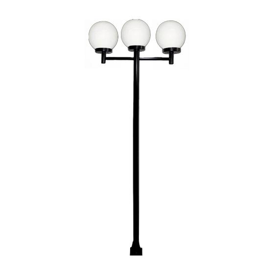 Poste Luminária Triplo Globo G Braço Reto Jardim Preto 300cm Ouro Minas Luminária Magazine