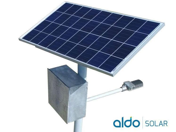 Imagem de Poste Solar Gerador Energia Autonomo ALDO Solar LED 45W Painel 150W BAT 150A Bluesolar Victron Aluminio C/BASE
