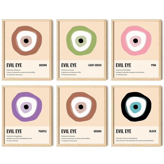 Imagem de Poster 97 Decor Evil Eye Decor - Conjunto de impressão artística de parede rosa