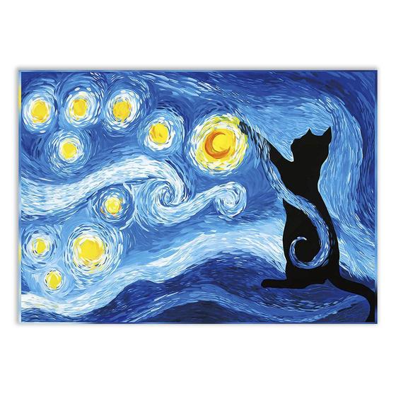 Imagem de Poster Decorativo Engraçado Gato Noite Estrelada Van Gogh