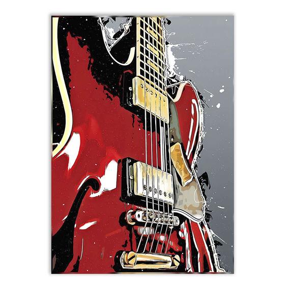 Imagem de Poster Decorativo Guitarra Vermelha Ink Art Decoração