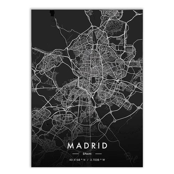 Imagem de Poster Decorativo Mapa Madrid Espanha Europa Black Poster