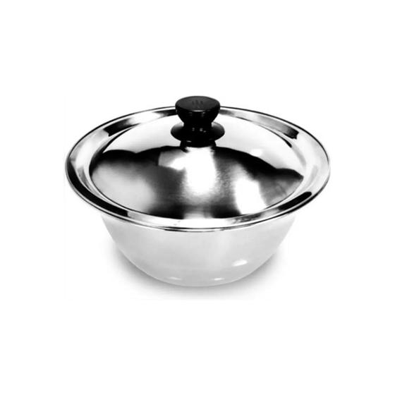 Imagem de Pote Bowl Tigela Saladeira com tampa Inox 28cm Saladas Macarrão Arroz Farofa Feijão Caldos Kehome