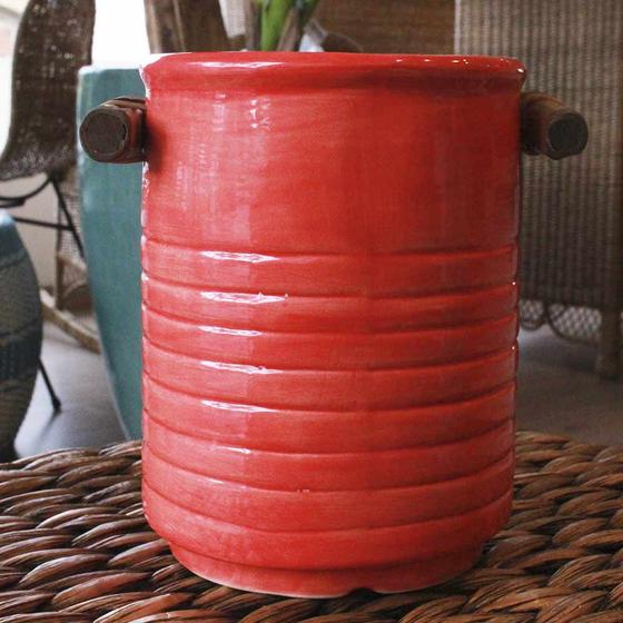 Imagem de Pote Colmeia Vermelho Com Puxador de Bambu Natural