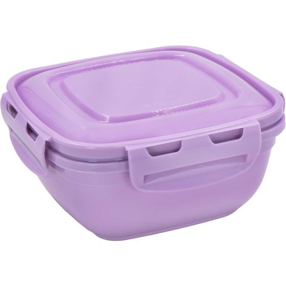 Imagem de Pote Color Fliplock C/ Tampa 4 Travas 1400ml P/ Marmita Micro-ondas Armazenamento Geladeira Cozinha Quadrado - Rischioto