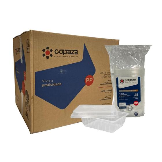 Imagem de Pote de 500ml Retangular Translúcido com sobretampa Elevada Copaza com 300 unidades