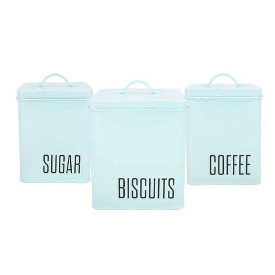 Imagem de Pote De Aço Azul Para Guardar Armazenar Açúcar Café Biscoito