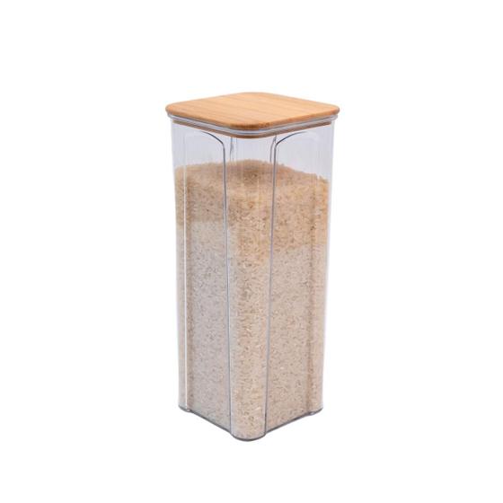 Imagem de Pote de acrílico 2L com tampa de bambu transparente quadrado - Oikos