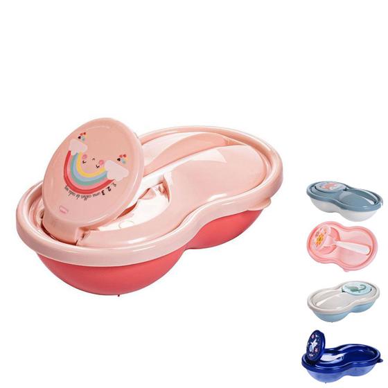 Imagem de Pote de Papinha Infantil Refeição com Colher e Tampa 320 ml com Desenhos Plasútil