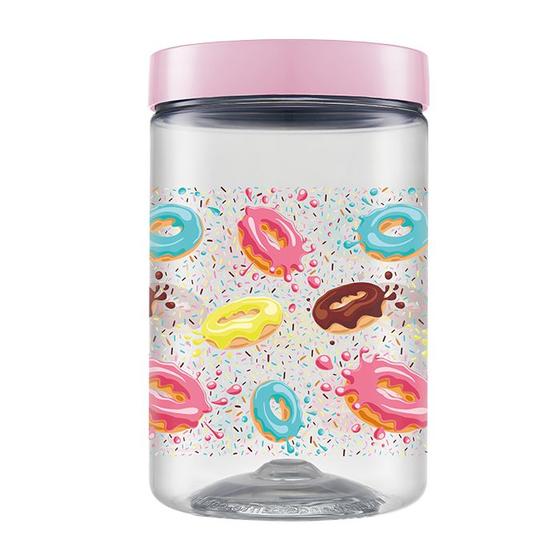 Imagem de Pote De Plástico Bolacha Decorado Donuts Rosa 1,5l Bpa Free