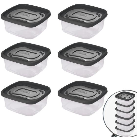 Imagem de Pote de plástico Clic quadrado 1,6 litros com 6 unidades Plasutil ref.13874