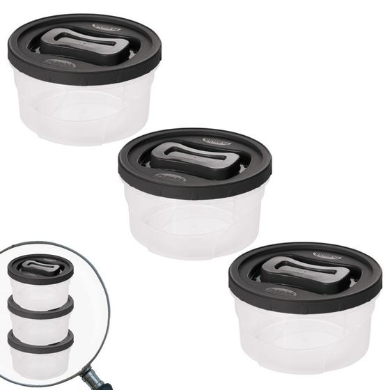 Imagem de Pote de plástico Clic rosca 2 litros preto com 3 unidades Plasutil ref.13894