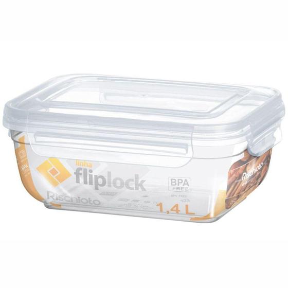 Imagem de Pote de plastico retangular fliplock com tampa + trava 1,4l