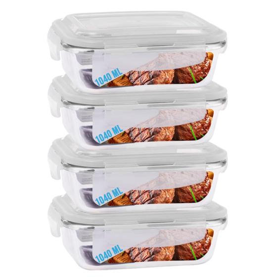 Imagem de Pote de Vidro 1040ML Vai ao Forno, Microondas Com Tampa 4Un
